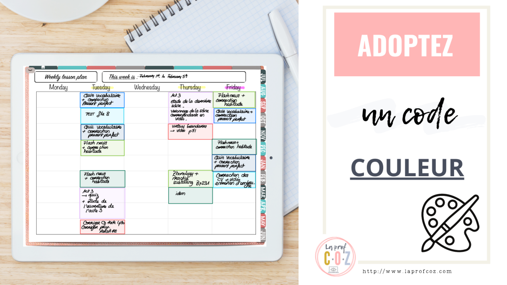 organisation, code couleur, agenda numérique