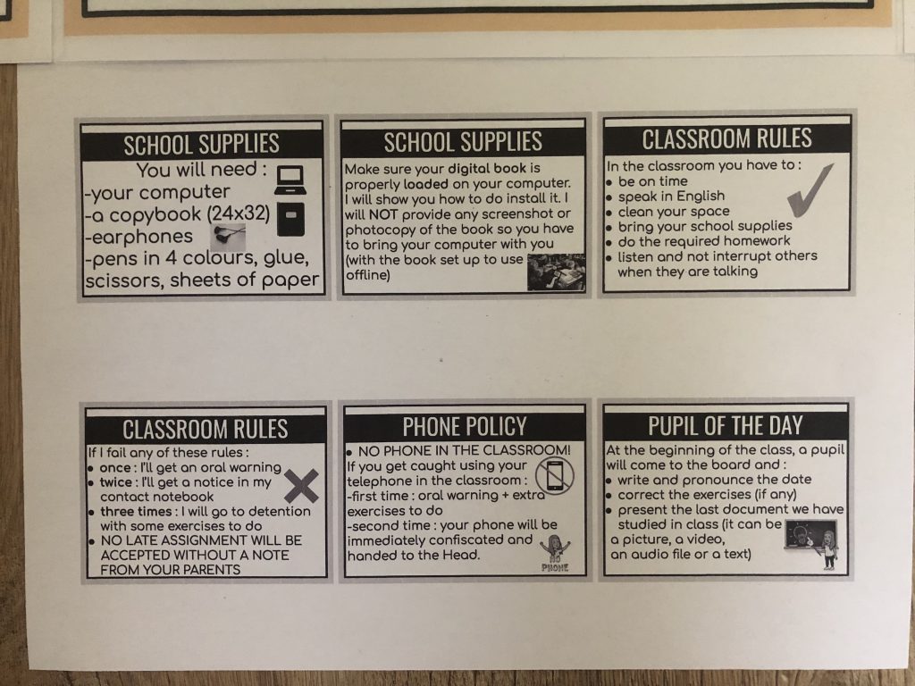 fiche élève première heure de cours